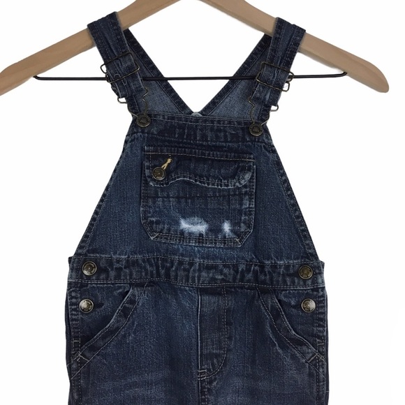 OSHKOSH Overalls Genuine Kids Long Pants Dark Wash Distressed Denim Size 4T - Picture 2 of 8